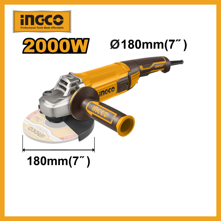 INGCO 2000W Angle Grinder 180mm With 1pcs Auxiliary Handle AG200018