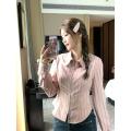 Striped Shirt for Women Autumn New Niche Design Zipper Slim Fit Slimming Sweet Youth.