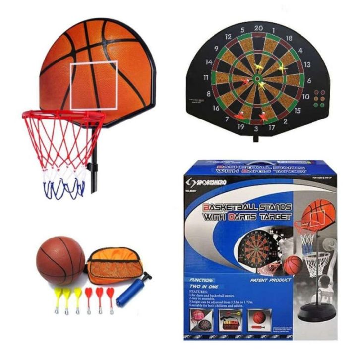 Basketball Board 4 feet, Net and Stand with Dart Targets - Red and White