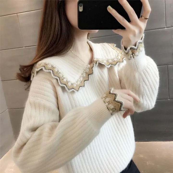 Doll%20Collar%20Sweater%20Women's%20Loose%20Outer%20Wear%20New%20Autumn%20and%20Winter%20Cute%20Sweet%20Fashion%20Sweater%20Age-Reducing%20Top%20-%20Image%202
