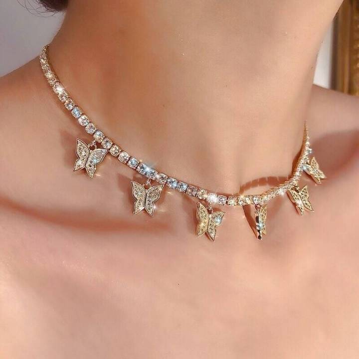 Women Jewelry Butterfly Pendant Choker Necklace Crystal Female Ladies Rhinestone Shining Gift