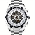 1pc Men Business Casual Skeleton Automatic Mechanical Watch Fashion Luminous Steel Band Mechanical Watch. 