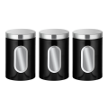 3 PCS Kitchen Canister Set with Secure Lids&Viewing Window Black Stainless Steel Suitable for Sugar, Tea, Coffee, Etc -Multi Food Storage Jars.