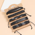 Men's Bracelets Set 5pcs Mixed Leather Wrap Bracelet Black Bangles Punk Male Rock Male Jewelry Accessory Small Gift.