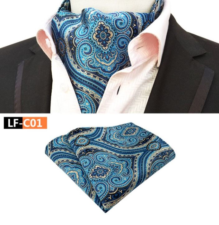 Cravat Paisley Silk Floral Neckwear 2Pcs/Set Ascot Ties & Handkerchief For Men Suit Wedding Party Suit Accessories With Pocket Square