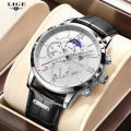 LIGE  Mens Watches Top Brand Luxury Brown Leather Casual Quartz Watch Men Sport Waterproof Clock Watch Relogio Masculino 8932. 