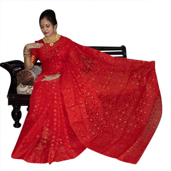 মহিলাদের জন্য ট্র্যাডিশনাল আনস্টিচড ওয়েটলেস জামদানি শাড়ি - Sari