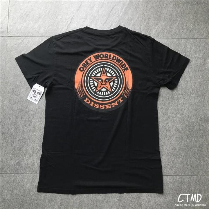 OBEY Trend Collaboration Logo Print Short Sleeve T-Shirt Loose Tee Male and Female Couple Plus Size Cotton Trend Casual T-Shirt