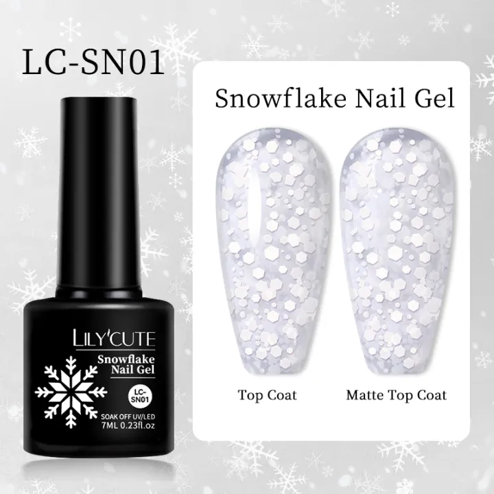 LILYCUTE%207ml%20Milky%20White%20Snowflake%20Gel%20Nail%20Polish%20Pink%20Snow%20Sequins%20Glitter%20Color%20Semi%20Permanent%20Manicure%20Nails%20Art%20Gel%20Varnish%20-%20Image%206