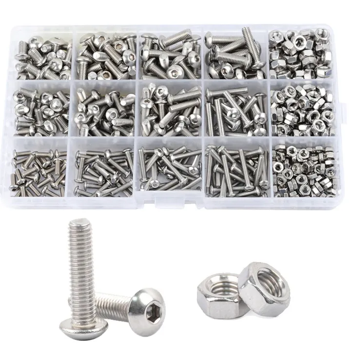 1 Box M2 M3 M4 M5 Hex Button Socket Head Cap Screw Nut Hexagon Metric Thread Machine Bolt Assortment Kit Set 304 Stainless Steel