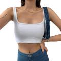 Women Workout Tank Tops, Adults Casual Slim-fit Solid Color Square Collar Crop Tops. 
