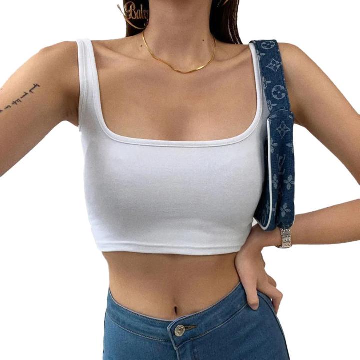 Women Workout Tank Tops, Adults Casual Slim-fit Solid Color Square Collar Crop Tops