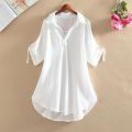 Medium, Long and Short Sleeve Chiffon Shirt Women's Summer New Large Size Loose Waist Tight Slimming Chiffon Blouses for Women.