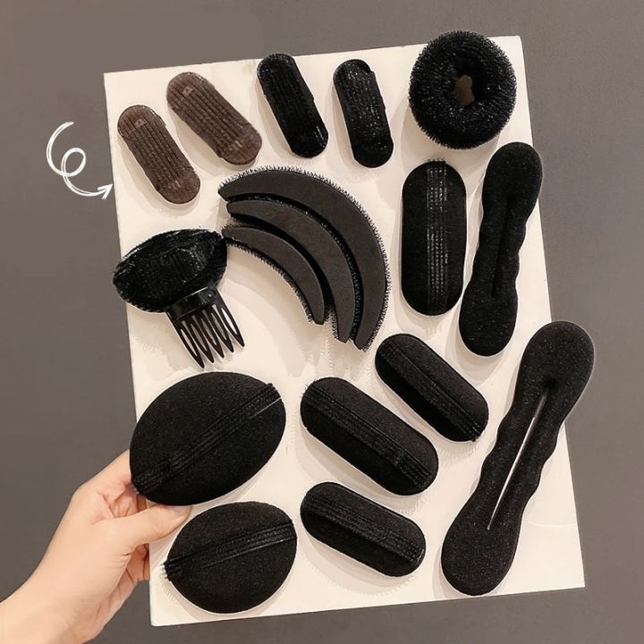 Reusable Hair Fluffy Pads Sponge Hair Base Styling Insert Tool Hair Puff Magic Clip Hair Donut Bun Maker Root Pad Hair Clip Set
