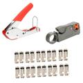 Coax Coaxial Cable Crimper Compression Tool with 20 Connectors Kit Black. 