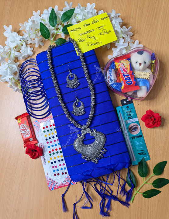 Saree Combo Gift Set With Love Chocolate Box For Girls
