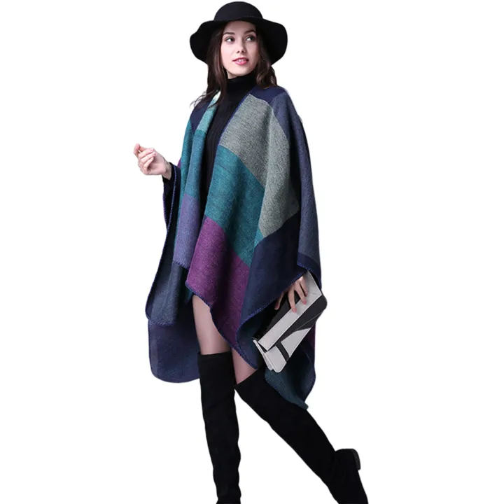 Thicken%20Winter%20Shawl%20Wraps%20Cape%20Women%20Fall%20Ponchos%20Plus%20Size%20Block%20Plaid%20Open%20Front%20Sweater%20Fleece%20Scarf%20Coat%20Holiday%20Outfits%20-%20Image%206