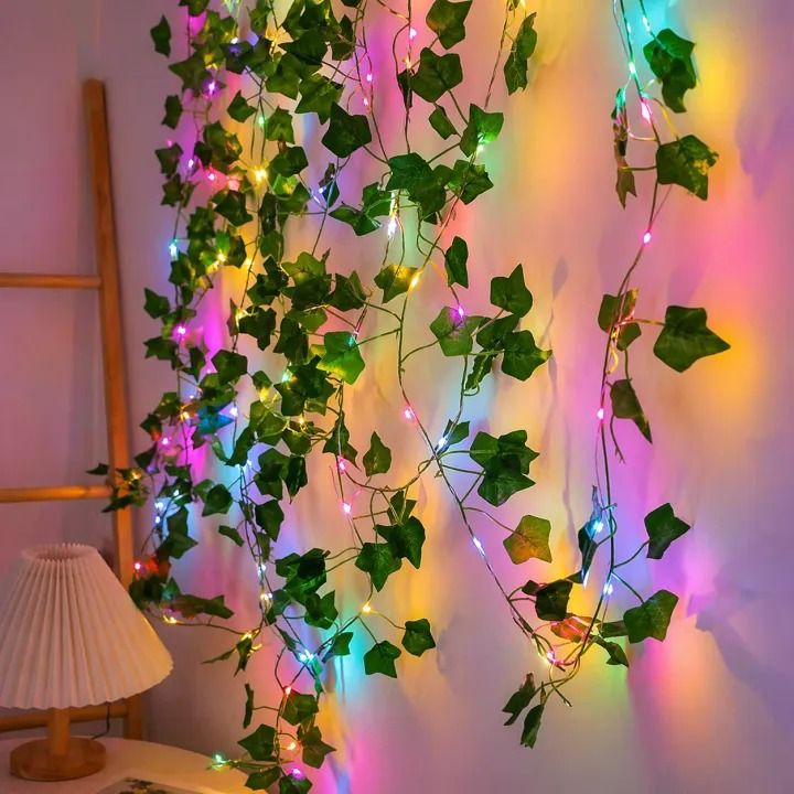 Waterproof Artificial Ivy Vine Fairy Lights with 20 Multicolour LEDs – Battery Operated Green Leaf Garland for Bedroom, Wall, Wedding, Garden, Balcony & Home Decoration