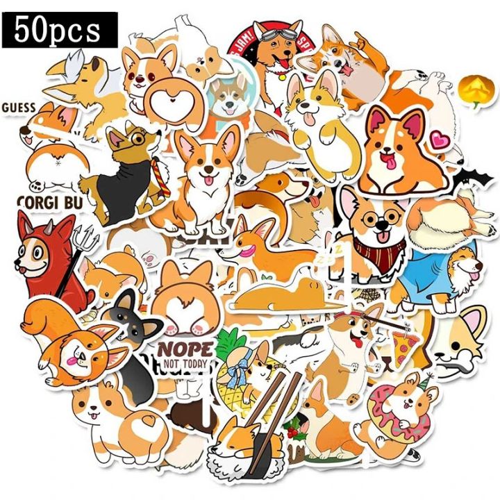 50 PCS Welsh Corgi Pembroke Cartoon Stickers Cute Animals Dog For Moto Car & Suitcase Cool Laptop Stickers Skateboard Sticker F4