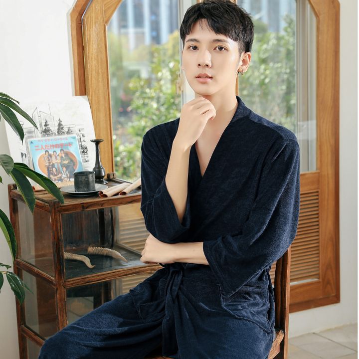 Spring%20and%20Summer%20Thin%20Towel%20Material%20Bathrobe%20Skin-Friendly%20Absorbent%20Breathable%20Couple%20Quick-Drying%20Thin%20Elegant%20Home%20Wear%20-%20Image%203