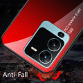 Biruiqu For VIVO V25 Pro Shockproof Gradient Tempered Glass Back Soft Silicone Edge Case Cover. 