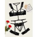 Lace Lingerie Set Women's Underwear Transparent Open Bra Panty Sets Garter Lace Black Lingerie Bra Underwear Set.