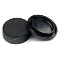 BRADOO- 4pcs 58mm Lens Cap with Lens Cap Leash Hole Bundle For Dslr Cameras Nikon Canon & 1 set Black Plastic Camera Body Cover + Rear Lens Cap For Nikon Digital SLR. 