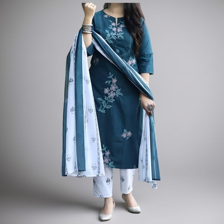 Exclusive Cotton Unstitched Skin Print High Quality Three Piece For Women