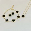 3Pcs Luxury Five Leaf Flower Pendant Necklace Earrings Bracelet for Women Gift Trendy Stainless Steel Jewelry Sets 2023 New.