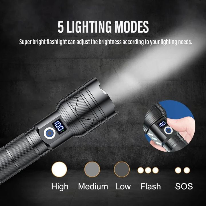 60W%20Strong%20Light%20Long%20Range%20LEP%20Flashlight%20USB%20Rechargeable%2026650%205000mah%20Battery%20Outdoor%20Tactical%20Zoom%20Super%20Bright%20Torch%20-%20Image%203