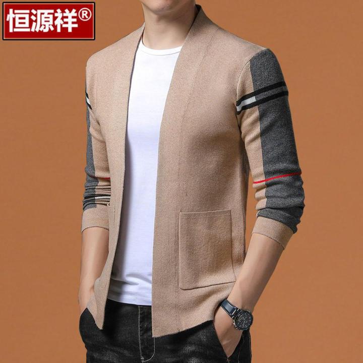 Hengyuanxiang New Spring and Autumn Knitted Cardigan Men's Middle-Aged round Neck Korean Style Casual Men's Clothing Sweater Coat