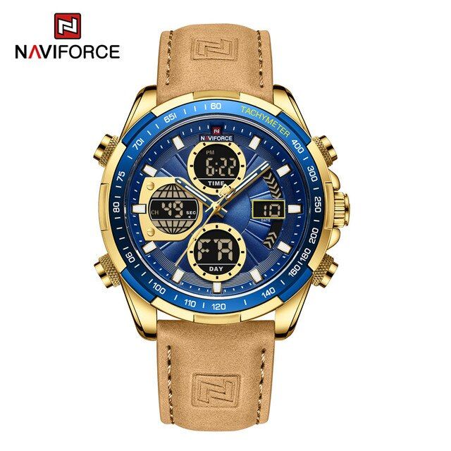 NAVIFORCE Top Brand Luxury Men Watch Quartz Digital Male Clock Military Sport Brown Leather Business Man Wristwatch 9197