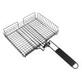 Grilling Nonstick Grilling Basket with Lid Durable Metal Barbecue Basket with Foldable Removeable Wooden Handle BBQ Barbecue Tool for Fish Vegetable Steak Meat Shrimp.