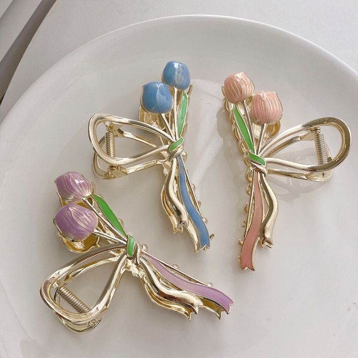 2023%20New%20Two%20Flower%20Tulip%20Bouquet%20Hairclips%20Hairpin%20Hair%20Clips%20Accessories%20Girl%20Korean%20Female%20-%20Image%203