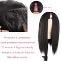 12-30inch Syntehtic Kinky Straight V Part Wig for Black Women Long U Shape Glueluss No Leave Out U Part Wigs for Daily Use(1B). 
