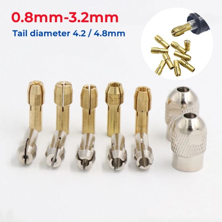 0.8-3.2mm Mini Drill Collet Chuck Electric Mill Shaft Screw Cap Nut Silver Brass Chucks For Dremel Rotary Power Tool Accessory