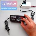 Adjustable Power Adapter 3V-24V 5A with LED Voltmeter 24V Variable Power Supply For 775 DC Motor  LED Monitor Audio Amplifier DC Water Pump - Multi Plug - Multi Plug. 