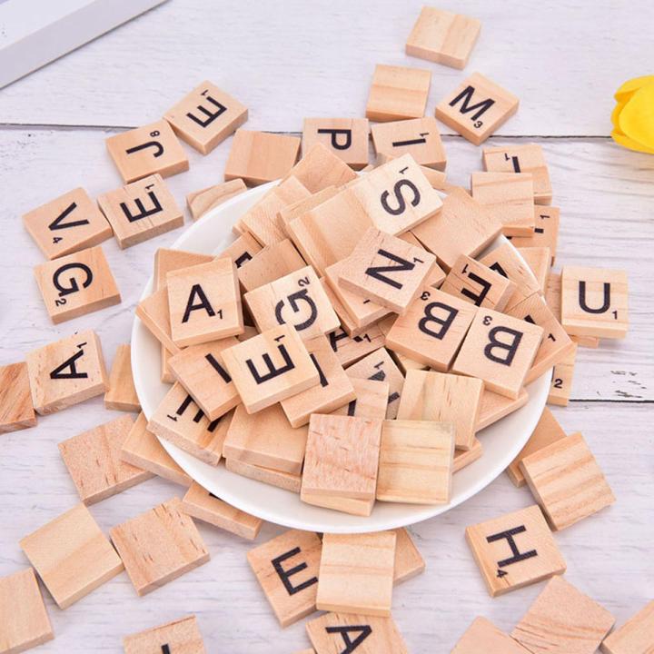 100Pcs Wooden Alphabet Scrabble Tiles Black Letters & Numbers Digital Puzzle