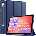 Case for Samsung Galaxy Tab S10 FE / S9 FE / S9 / S8 /S7 10.9-Inch with S Pen Holder, Soft TPU Tri-Fold Stand Protective Tablet Cover, Support S Pen Charging, Auto Wake/Sleep (BLack-Blue).
