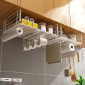 Kitchen Hanging Basket Storage Rack Hanging Cabinet Lower Rack Seasoning Storage Layered Hanging Basket Wall Cupboard Lower Hanging Paper Rack. 