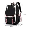 Fengdong large school bags for teenage girls USB port canvas schoolbag student book bag fashion black pink teen school backpack.