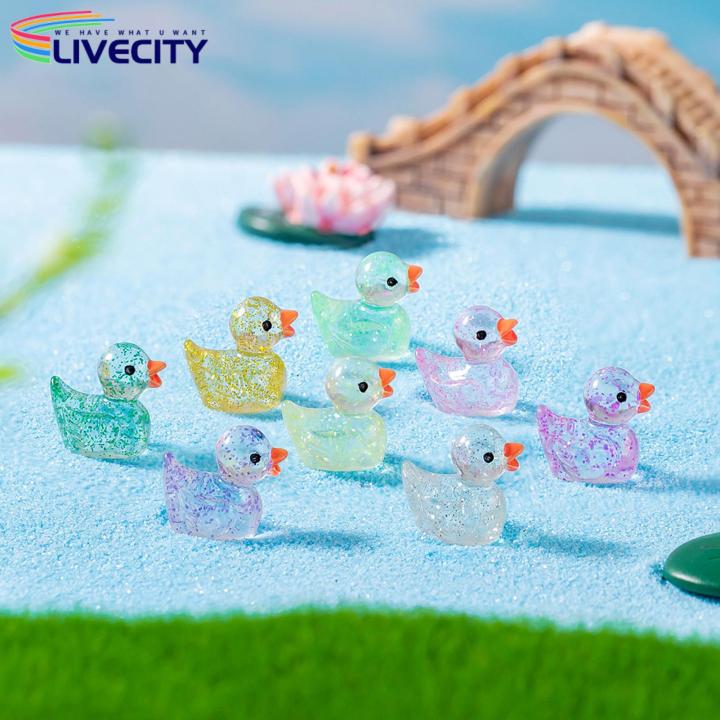 Mini Duck Statue Sparkling Duck Ornament Cute Resin Craft for Desktop Garden Dollhouse Decoration Glitter Duck Ornament