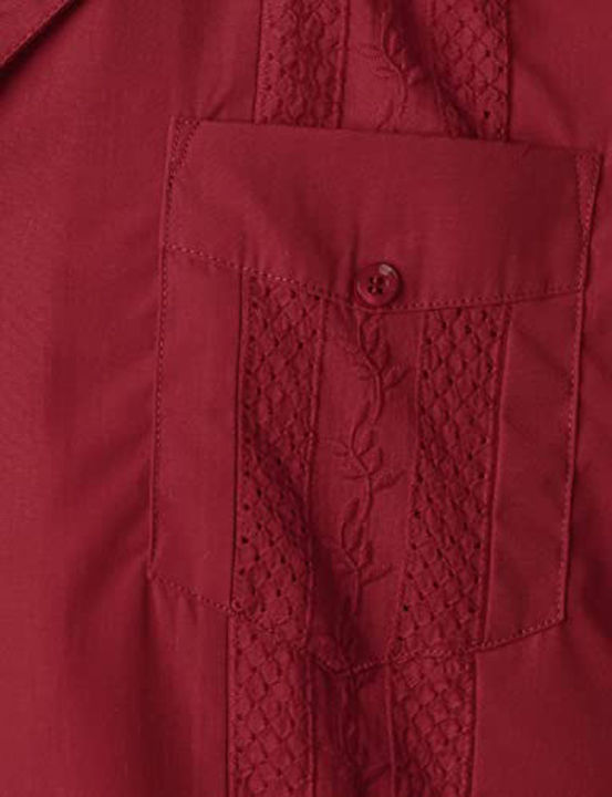 Red%20Four-Pocket%20Cuban%20Guayabera%20Shirt%20Men%20Short%20Sleeve%20Camp%20Collar%20Shirt%20Male%20Embroidered%20Mexican%20Cigar%20Wedding%20Beach%20Shirt%20-%20Image%205