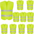 10 Pack High Visibility Safety Vest for Traffic Work, Running, Surveyor and Security Guard - Construction Vest with 2 Reflective Strips, Made from Breathable and Neon Yellow Mesh Fabric.