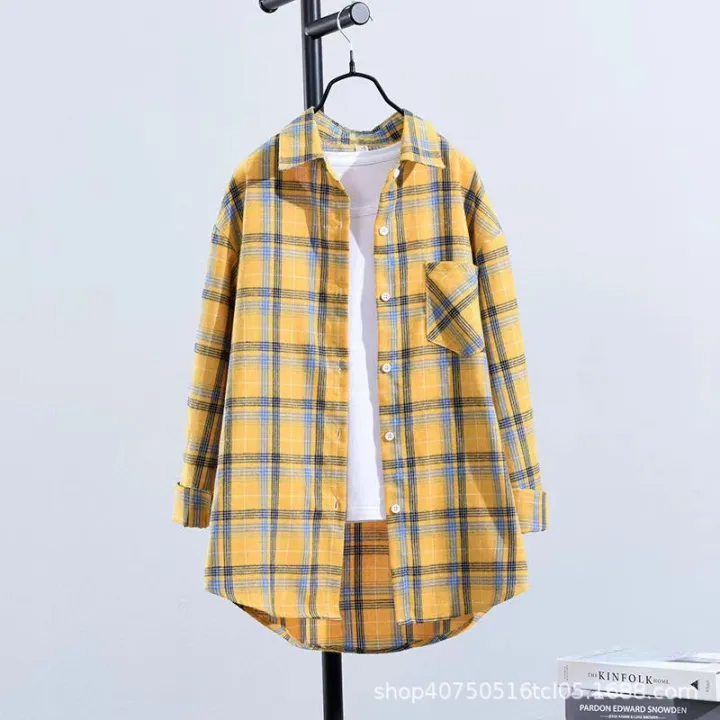 Plaid%20Shirt%20Women's%20Loose%20Long%20Sleeve%20New%20Versatile%20Casual%20Student%20Spring%20and%20Autumn%20Large%20Size%20Korean%20Style%20Shirt%20Coat%20Top%20Fashion%20-%20Image%205