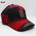 Red Black Gyoufu Leather Logo Big Check Premium Fabrics Baseball Cap.
