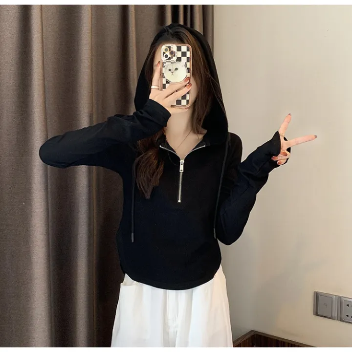 Hooded%20short%20sweatshirt%20women's%20long%20sleeve%20autumn%202022%20new%20Korean%20version%20of%20the%20design%20sense%20niche%20thin%20fashion%20zipper%20top%20-%20Image%203
