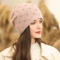 New Women Winter Hat Streetwear Rabbit Fur Blend Warm Cap Fashion Decorate Beanie Hat For Female Casual Knitted Hat. 