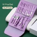 16PCS/Set Stainless Steel Nail Clippers Set With Folding Bag Manicure Cutter Kits Scissors Beauty Nail Tools. 