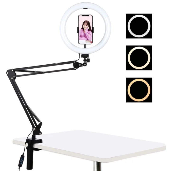 PULUZ%2010.2%20inch%2026cm%20Ring%20Curved%20Light%20+%20Desktop%20Arm%20Stand%20USB%203%20Modes%20Dimmable%20Dual%20Color%20Temperature%20LED%20Vlogging%20Selfie%20Photography%20Video%20Lights%20with%20Phone%20Clamp(Black)%20-%20Image%209